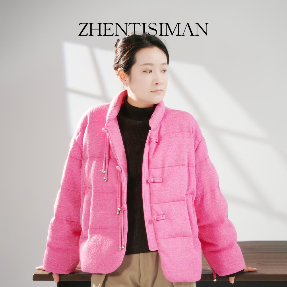 ZHENTISIMAN/YA5015/水晶纱95白鹅绒新中式短款长袖羽绒服