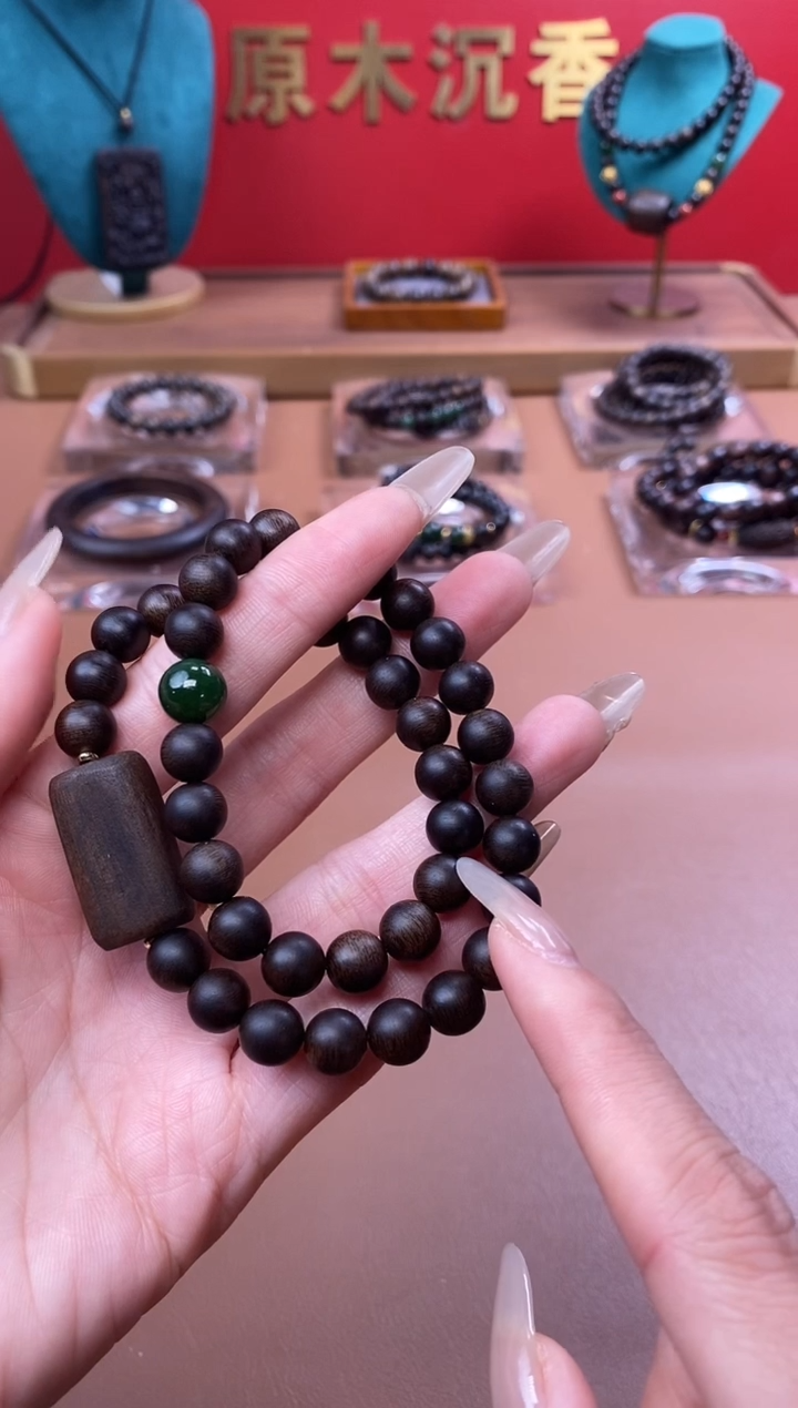 【闪购商品】沉香手串Y沉水芽庄白棋08两圈+雷击顶珠沉香木雕
