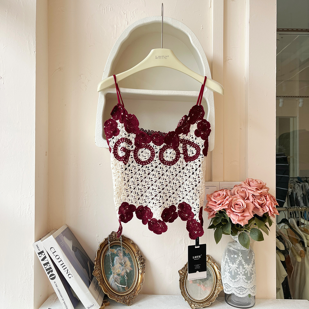 LHTE青青大码女装 新款时尚玫瑰性感红色针织吊带背心上衣C5758