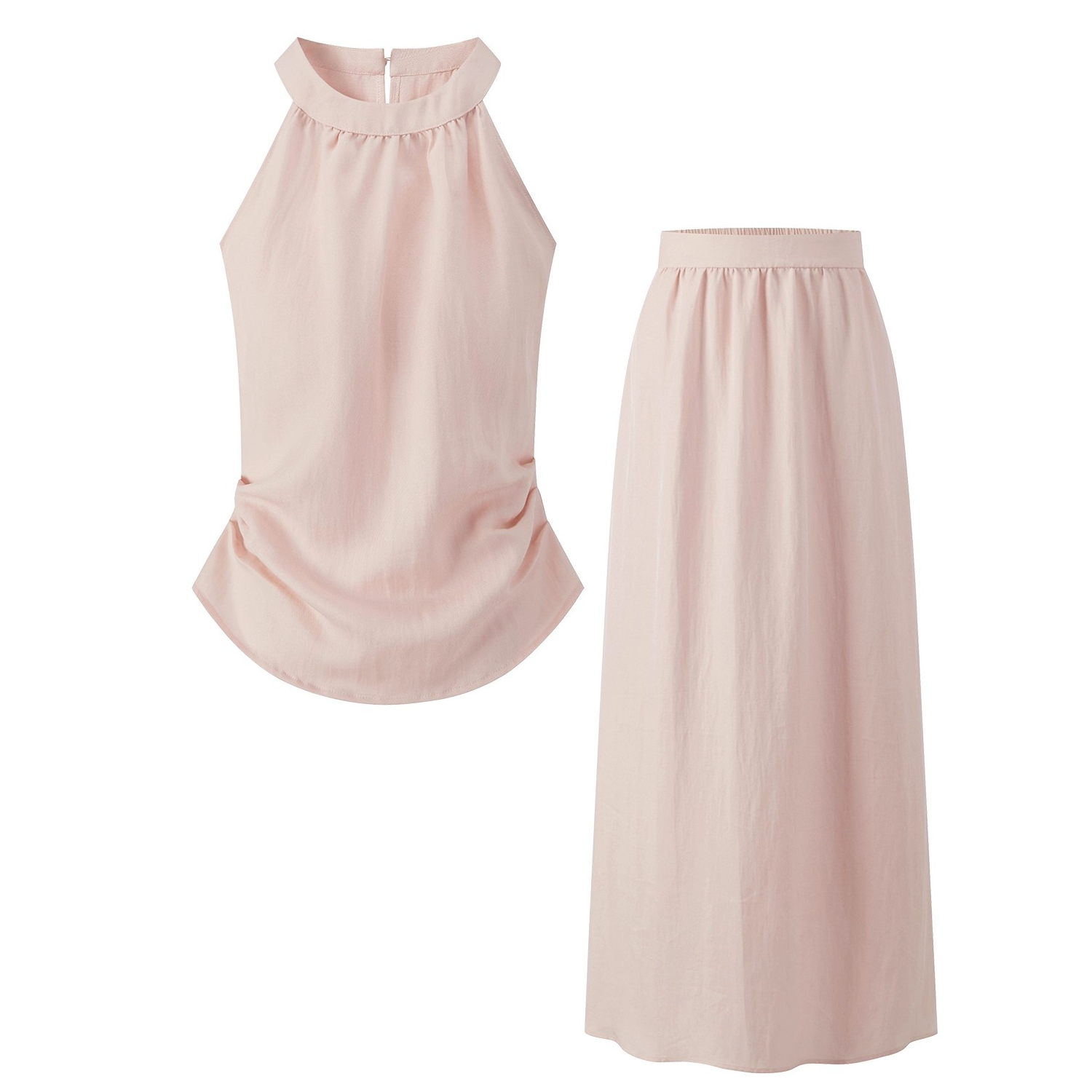 羊城故事-粉色挂脖背心半身裙套装女甜美气质长裙两件套Y50751854