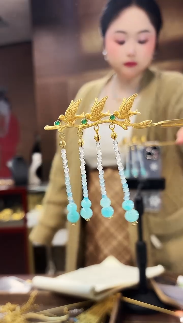 无925银燕子流苏发簪/件