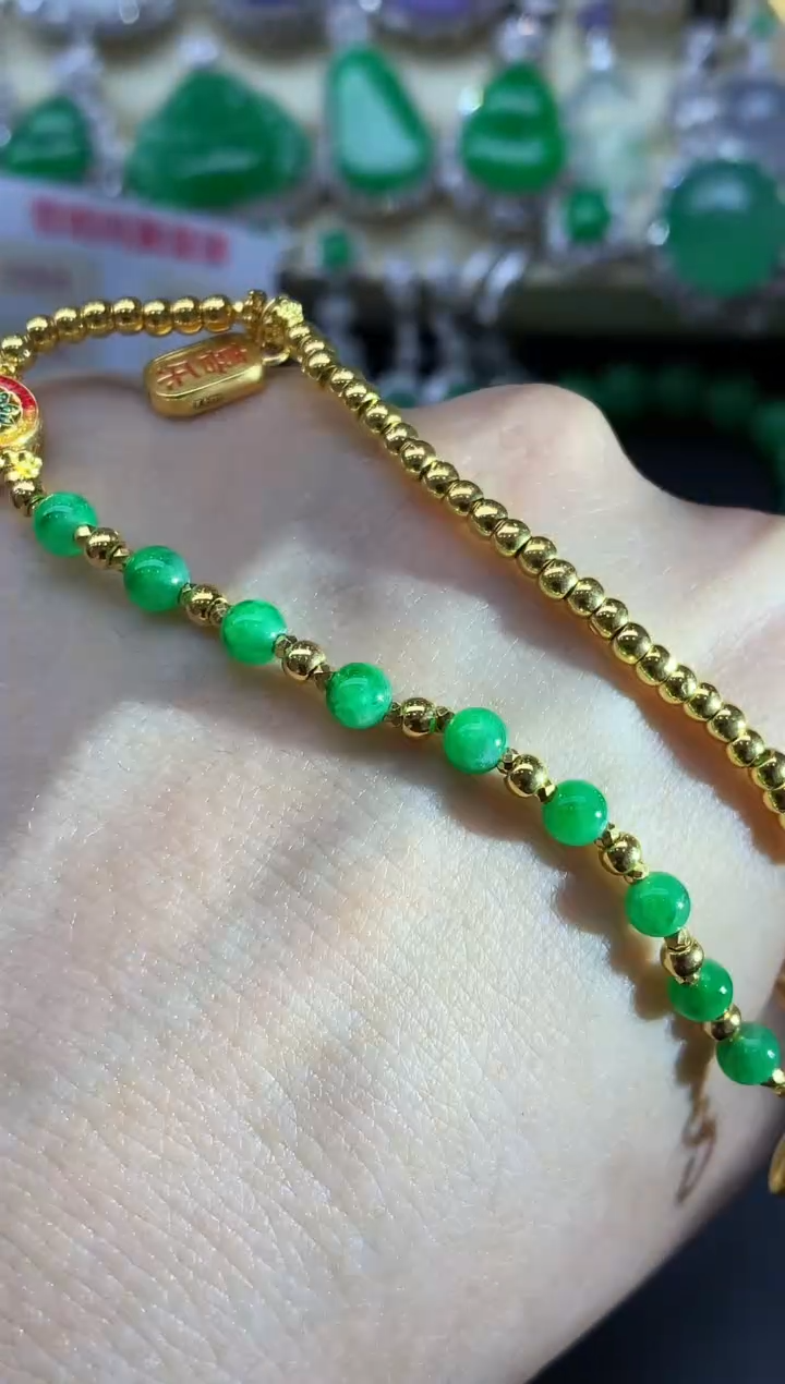足金镶嵌手链翡翠578-中国好珍宝