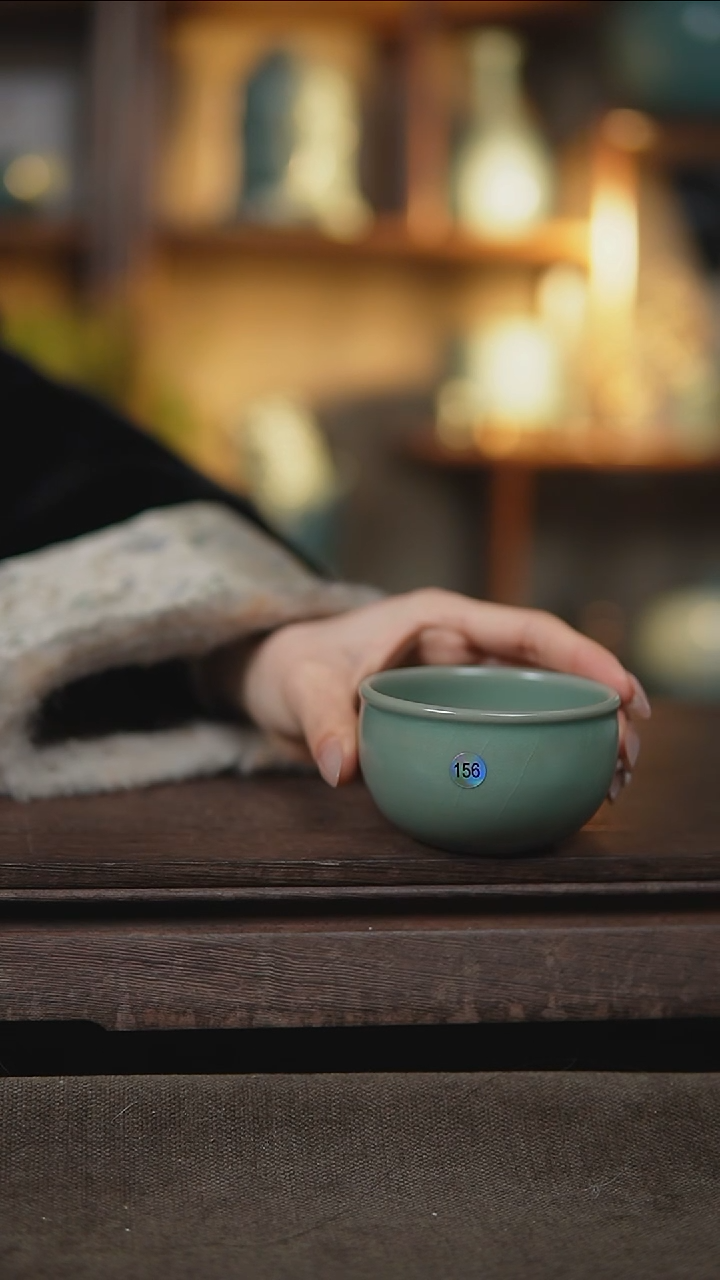 【闪购商品】杯仿古翡翠绿平安缸杯微瑕156