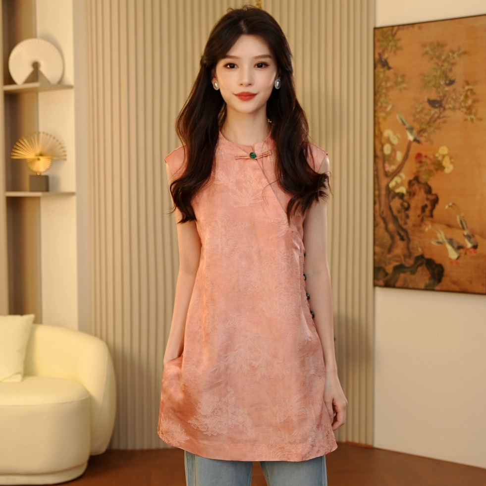 【粉黛】 2025年春夏款新款花色新中式斜襟马甲C2671