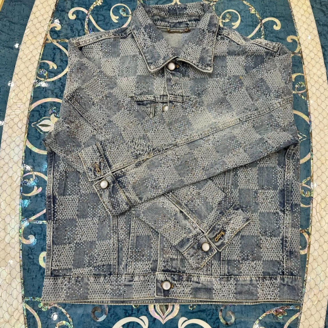  2025 新款棋盘格复古怀旧翻领牛仔外套 A8111