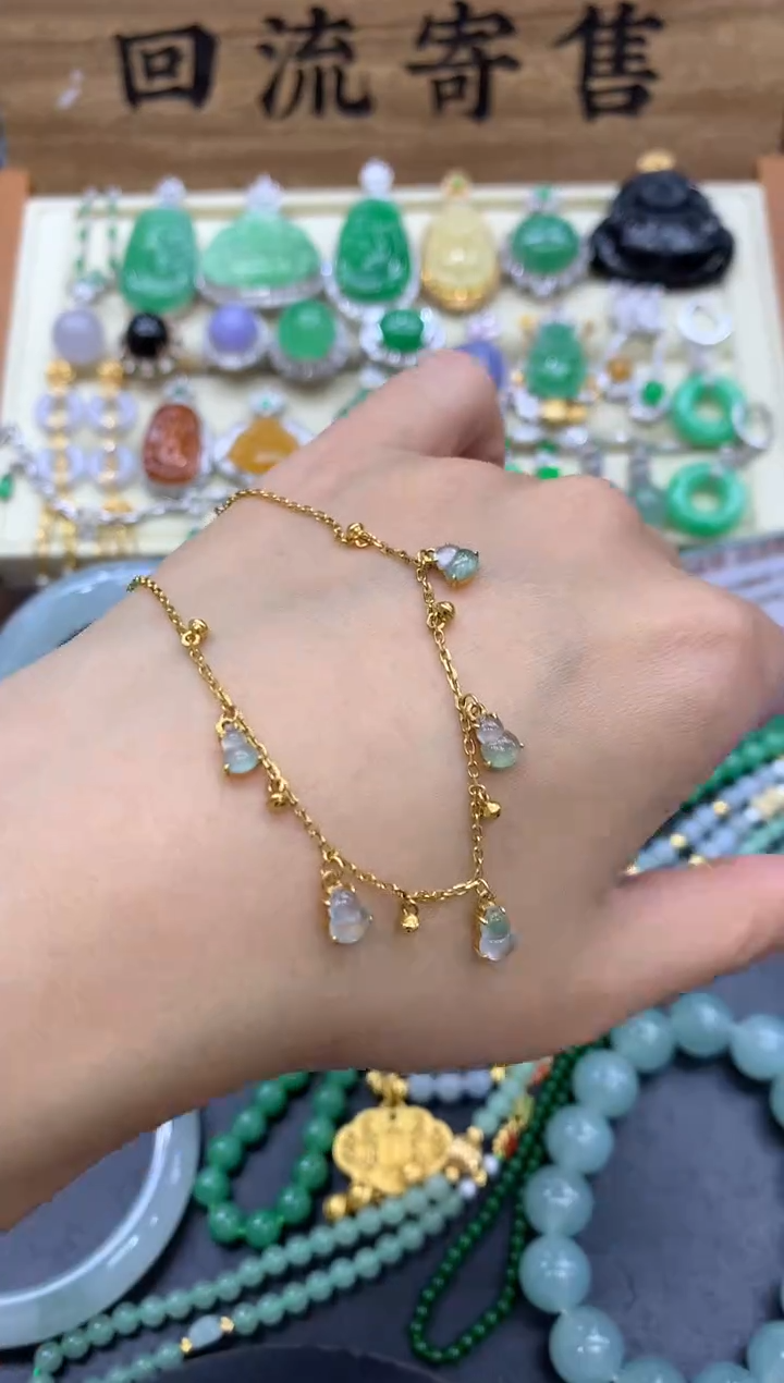 【闪购商品】翡翠手链18K金镶嵌333-中国好珍宝