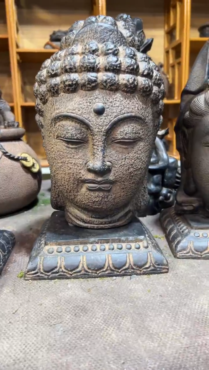 陶土大佛首+莲花底座