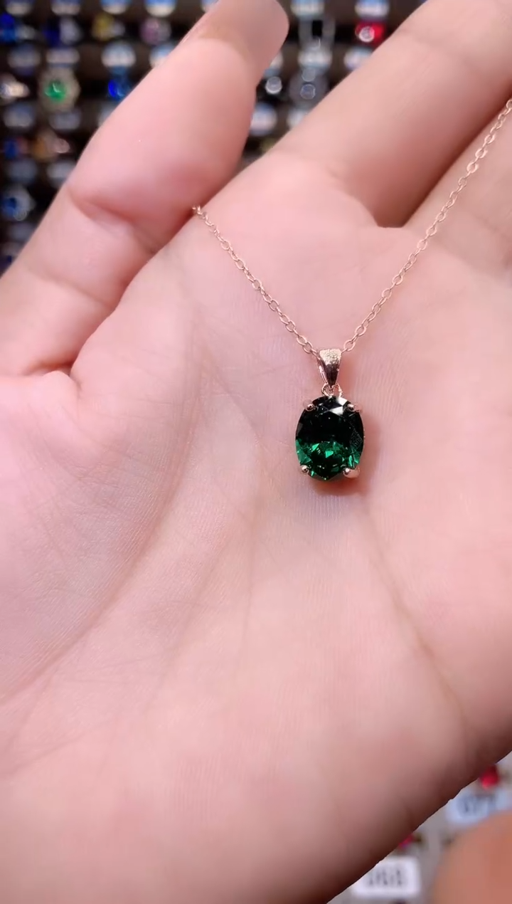 吊坠透辉石银S925镶嵌810玫瑰金