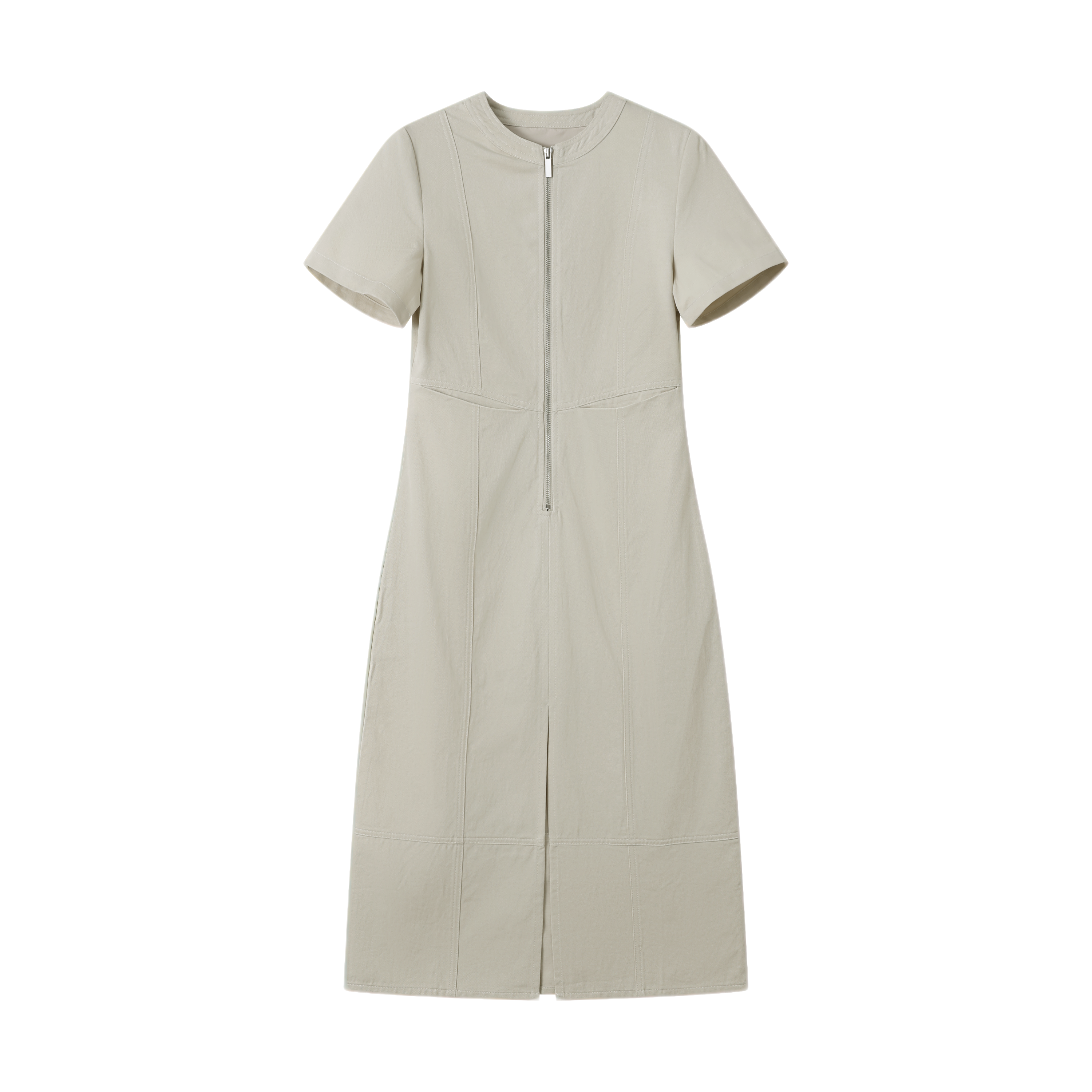 COLINE 2025SS新品小众设计高级感砂洗平菇灰连衣裙H33019