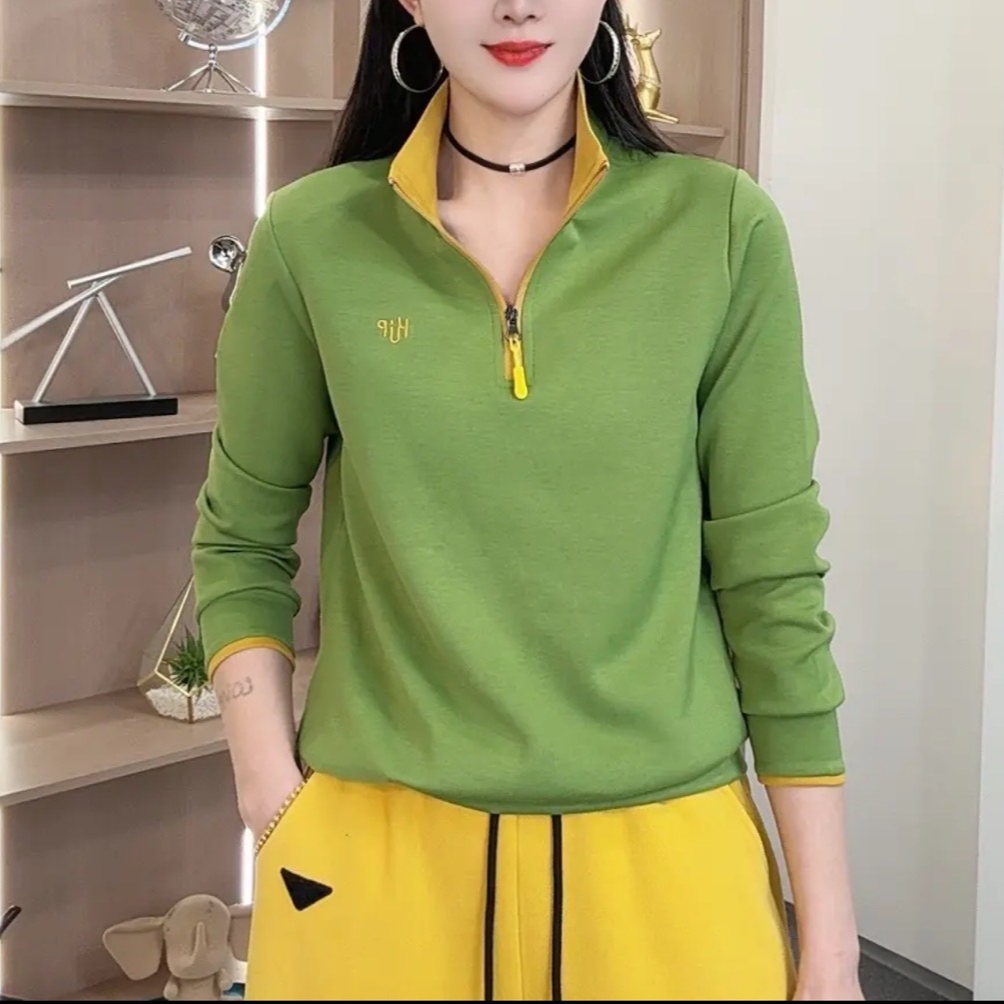 2025秋季时尚休闲刺绣洋气显瘦长袖立领宽松百搭新款上衣卫衣女