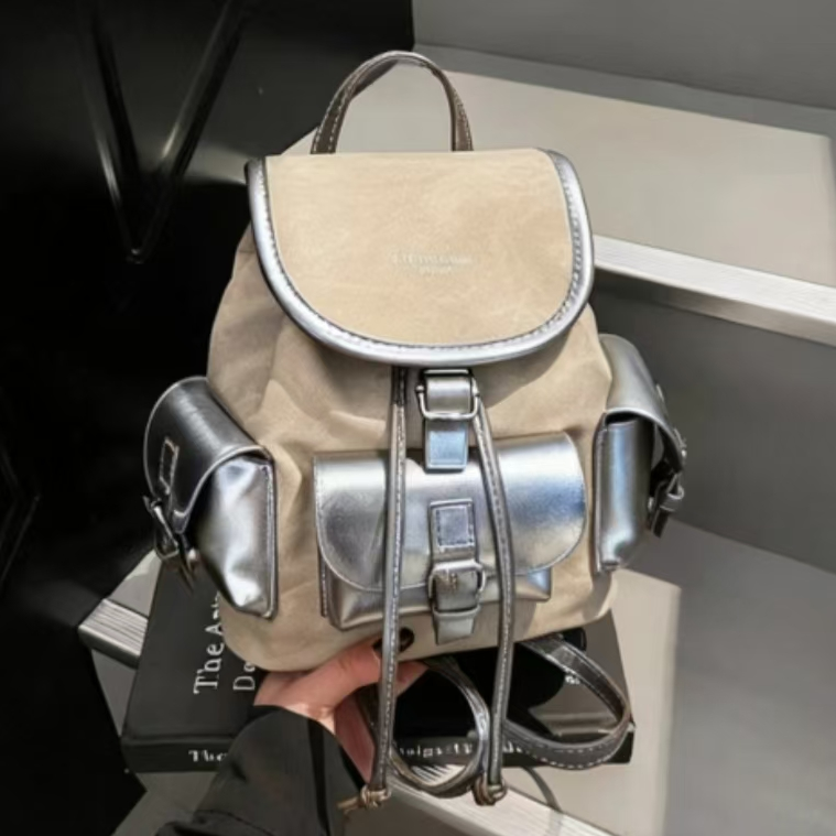 时尚包包潮流撞色双肩包单肩包拉链白色拼色休闲经典