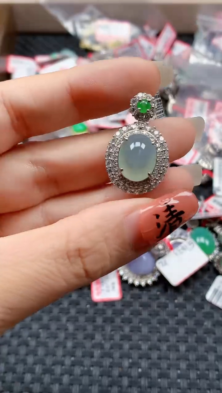银S925镶嵌戒指翡翠天然A货缅甸翡翠