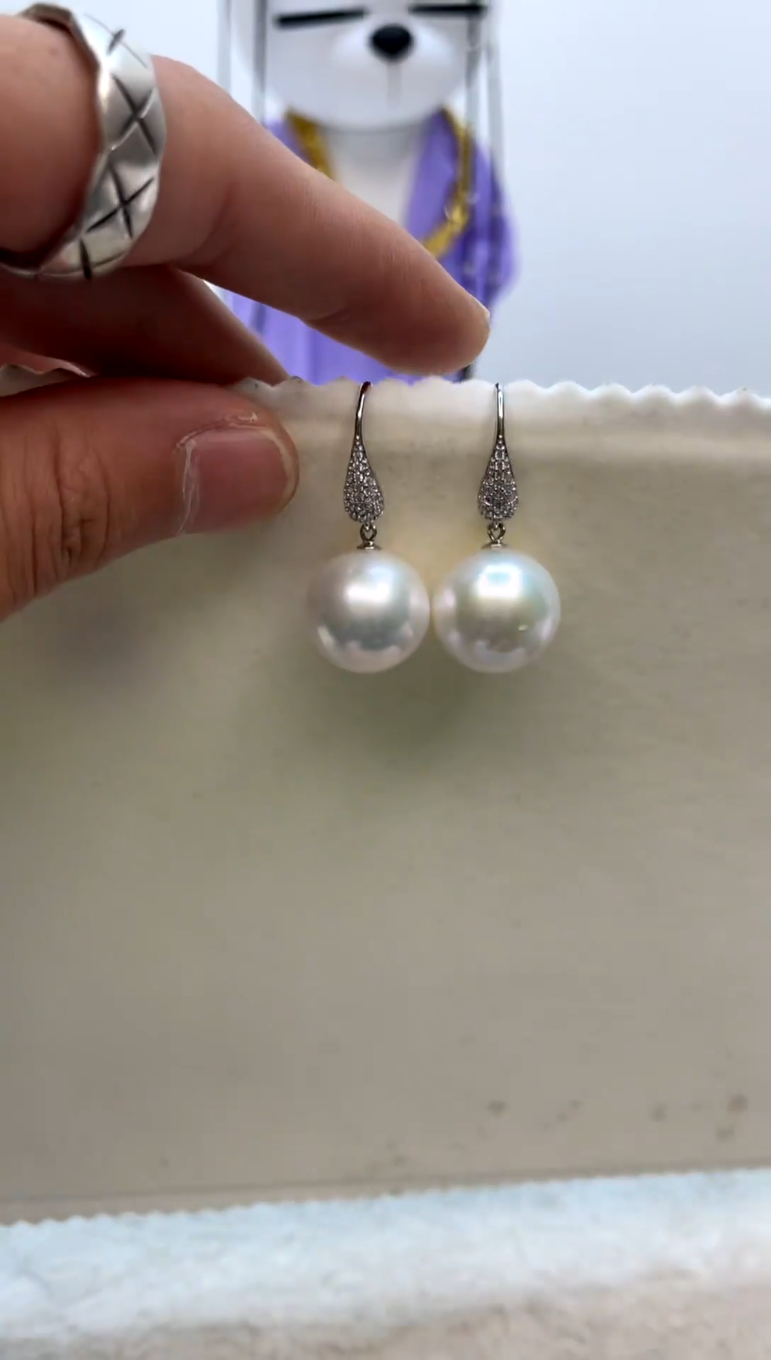 银S925镶嵌耳饰淡水珍珠15-16