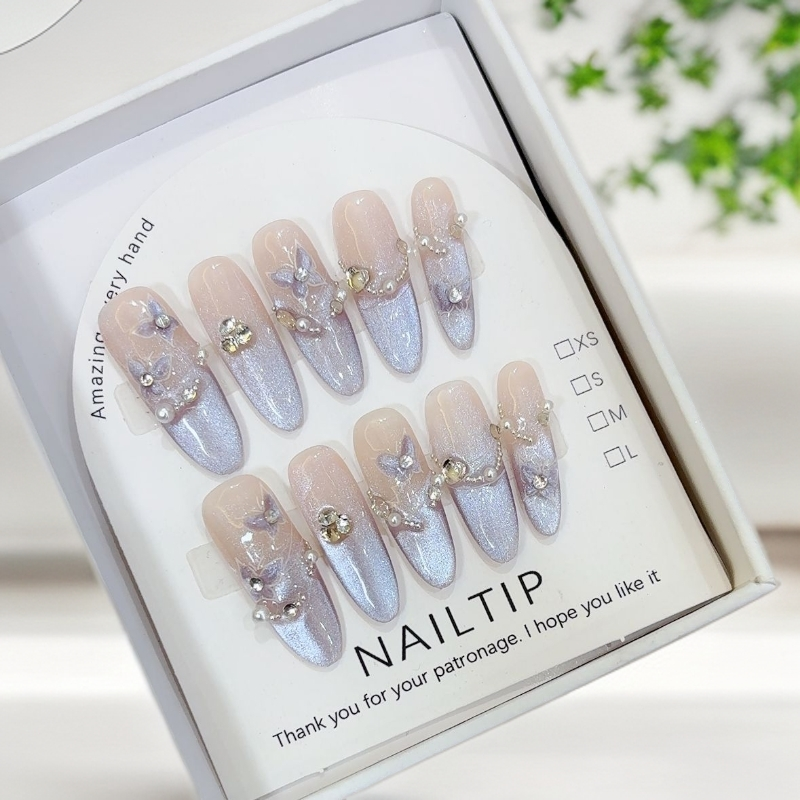 【015-紫罗兰】纯手工梦幻蝴蝶猫眼闪亮拍照约会气质氛围感穿戴甲