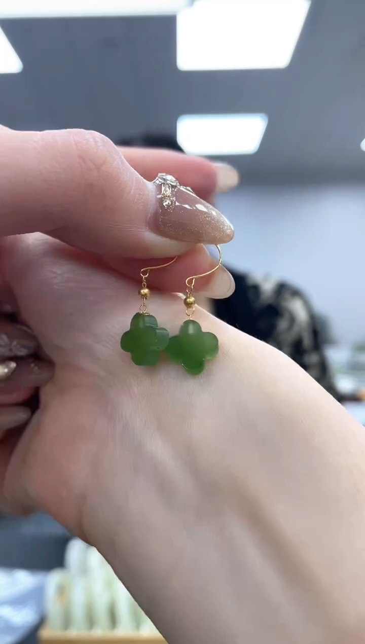 【闪购商品】和田玉耳坠18K金镶嵌多样性拍一发一四叶草jj