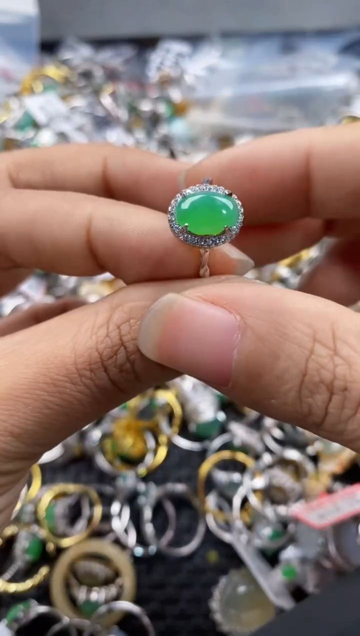 银S925镶嵌戒指翡翠666---4