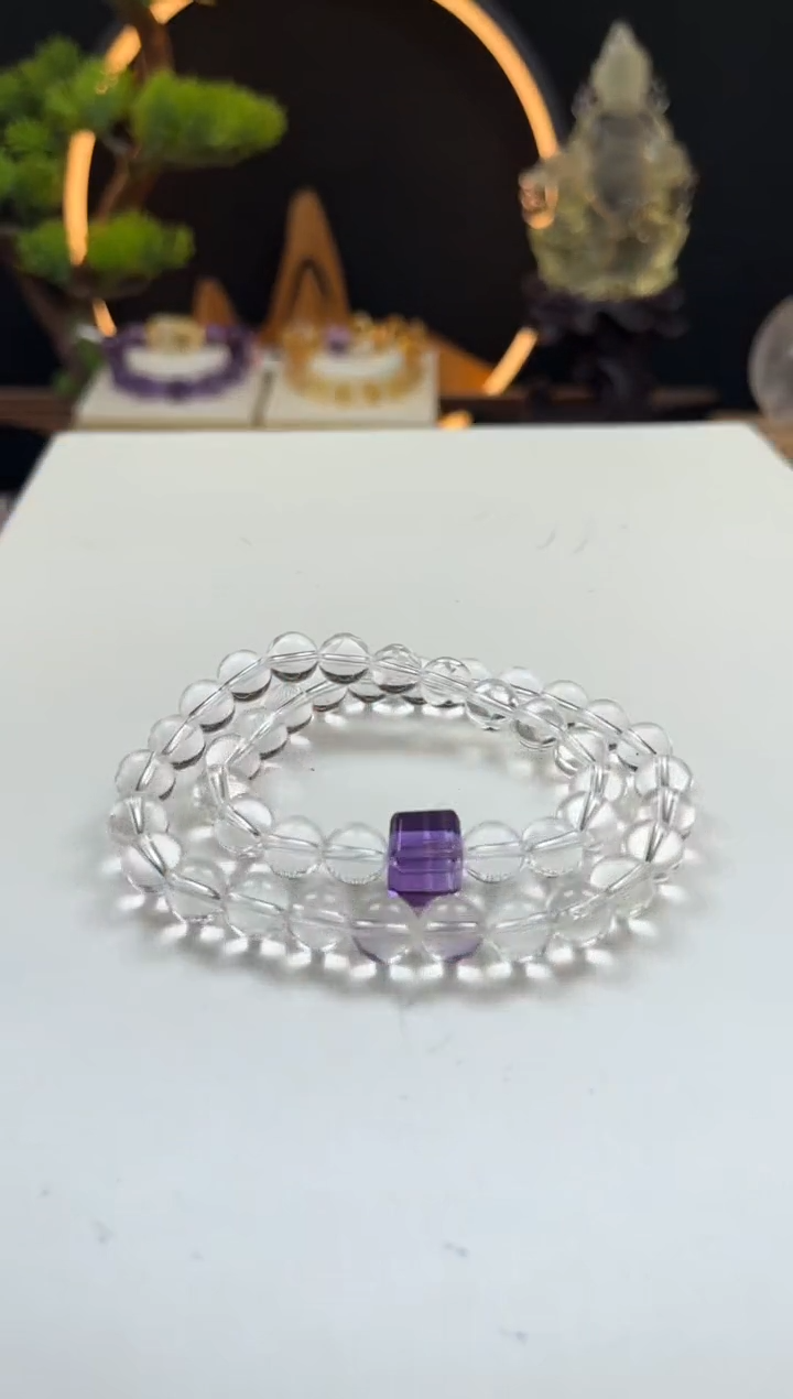 未镶嵌手链水晶天然白水晶两圈设计手串8mm