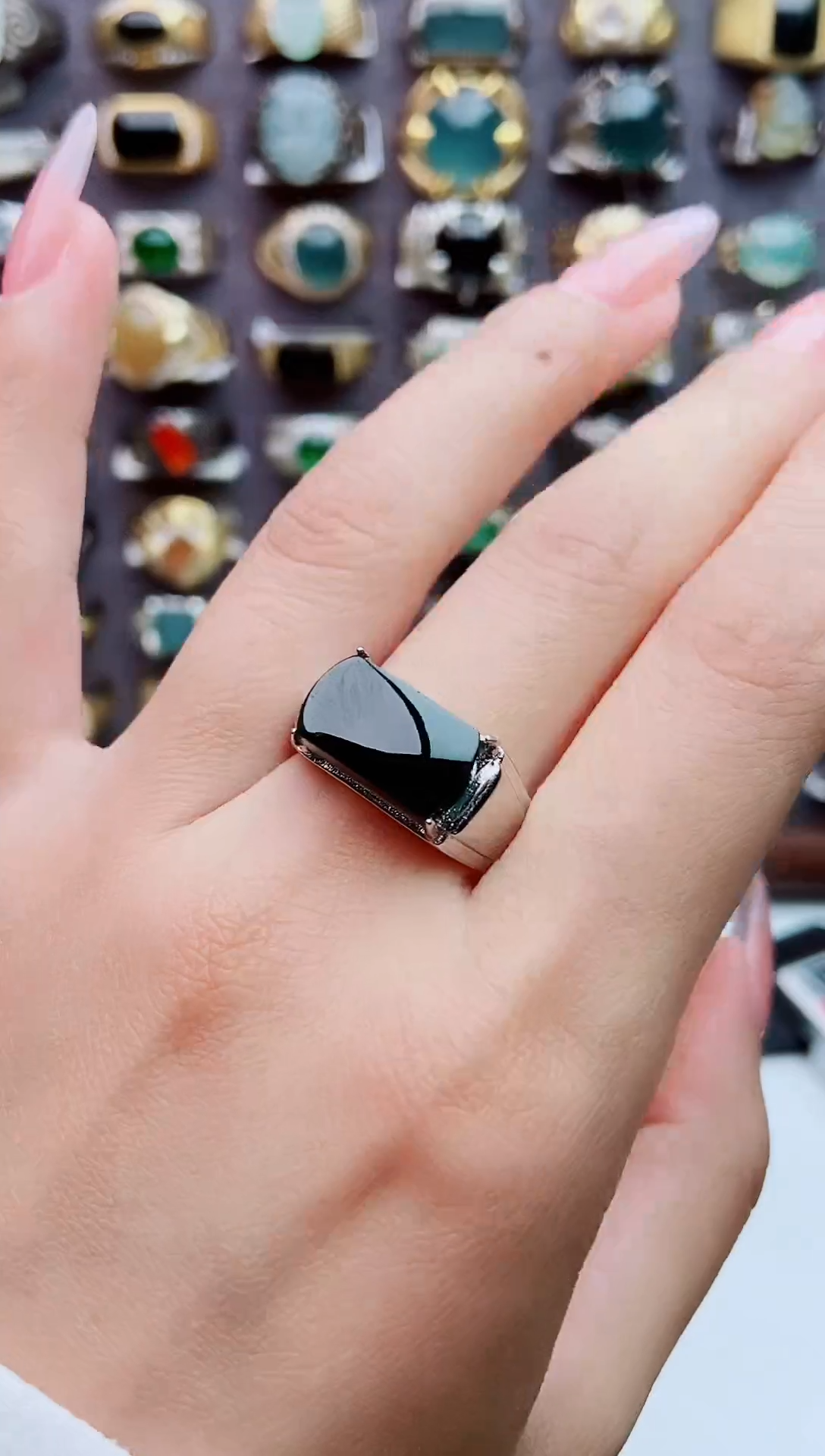 银S925镶嵌戒指翡翠天然翡翠男戒