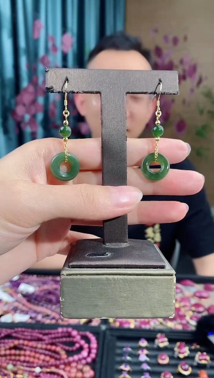 和田玉银S925镶嵌耳坠186