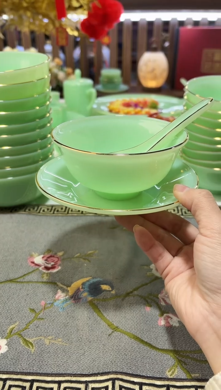 玉瓷 三件套碟碗勺4套