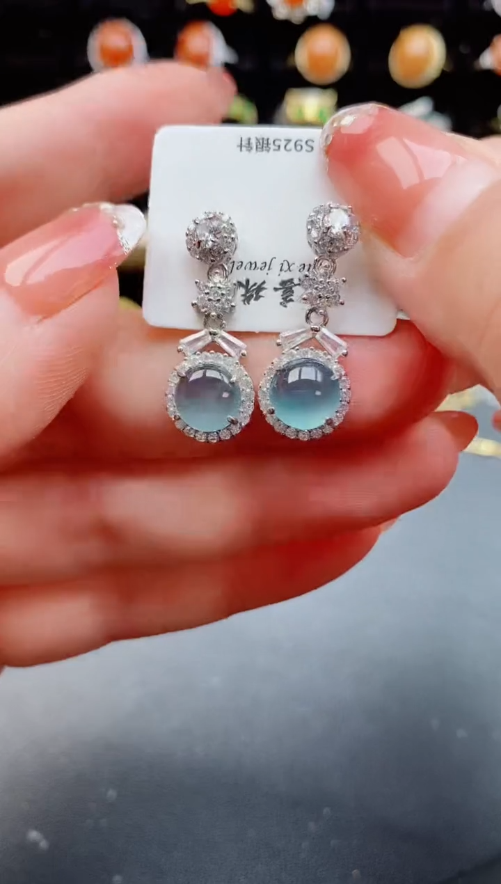 【闪购商品】翡翠耳饰银S925镶嵌12121