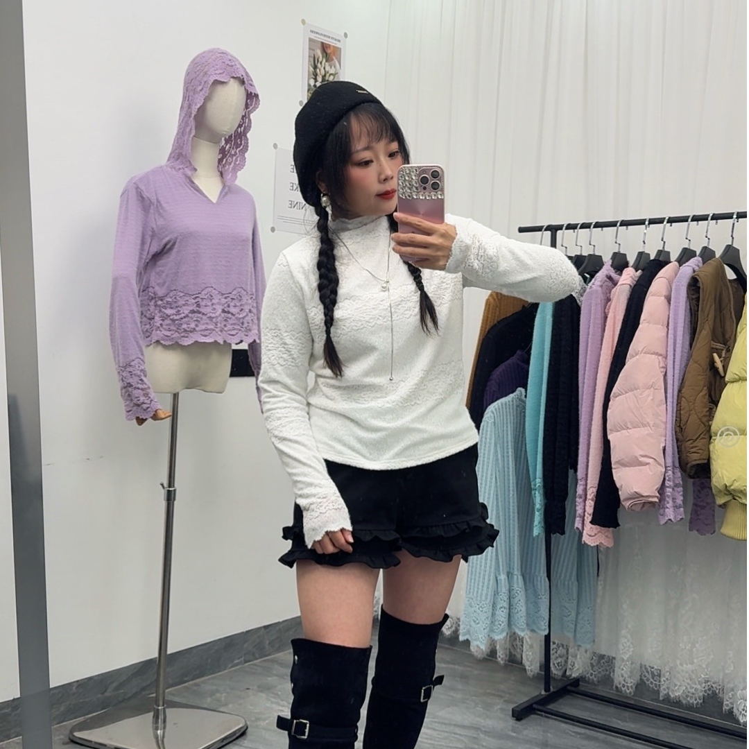 常规款修身显瘦长袖百搭蕾丝衫T恤韩版秋冬半高领打底衫纯色网红