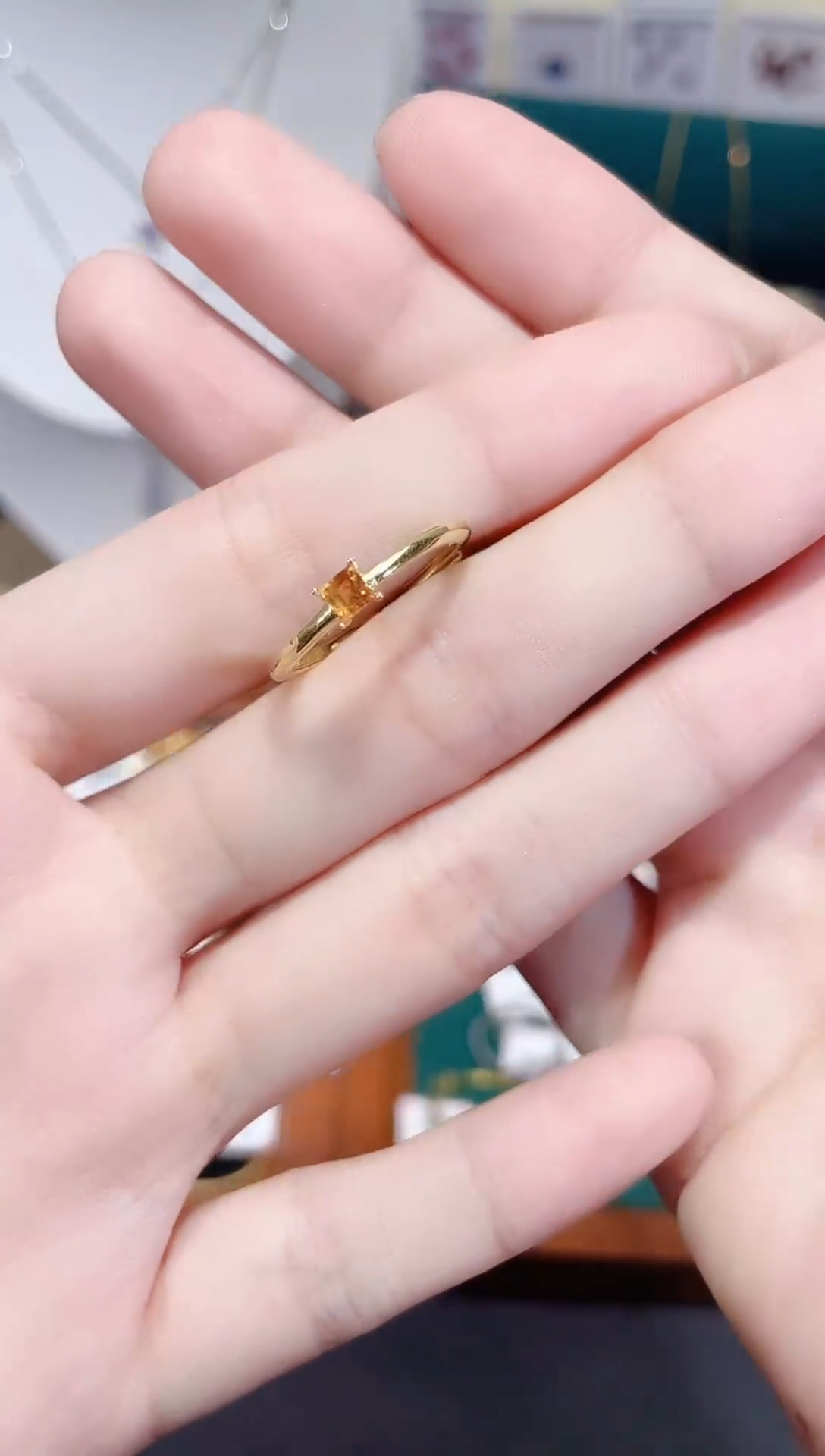 黄晶戒指银S925镶嵌天然宝石