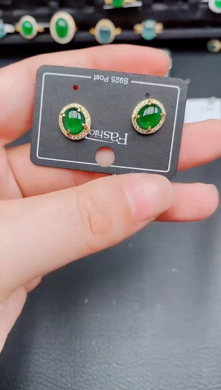 【闪购商品】翡翠耳饰银S925镶嵌天然a货翡翠289