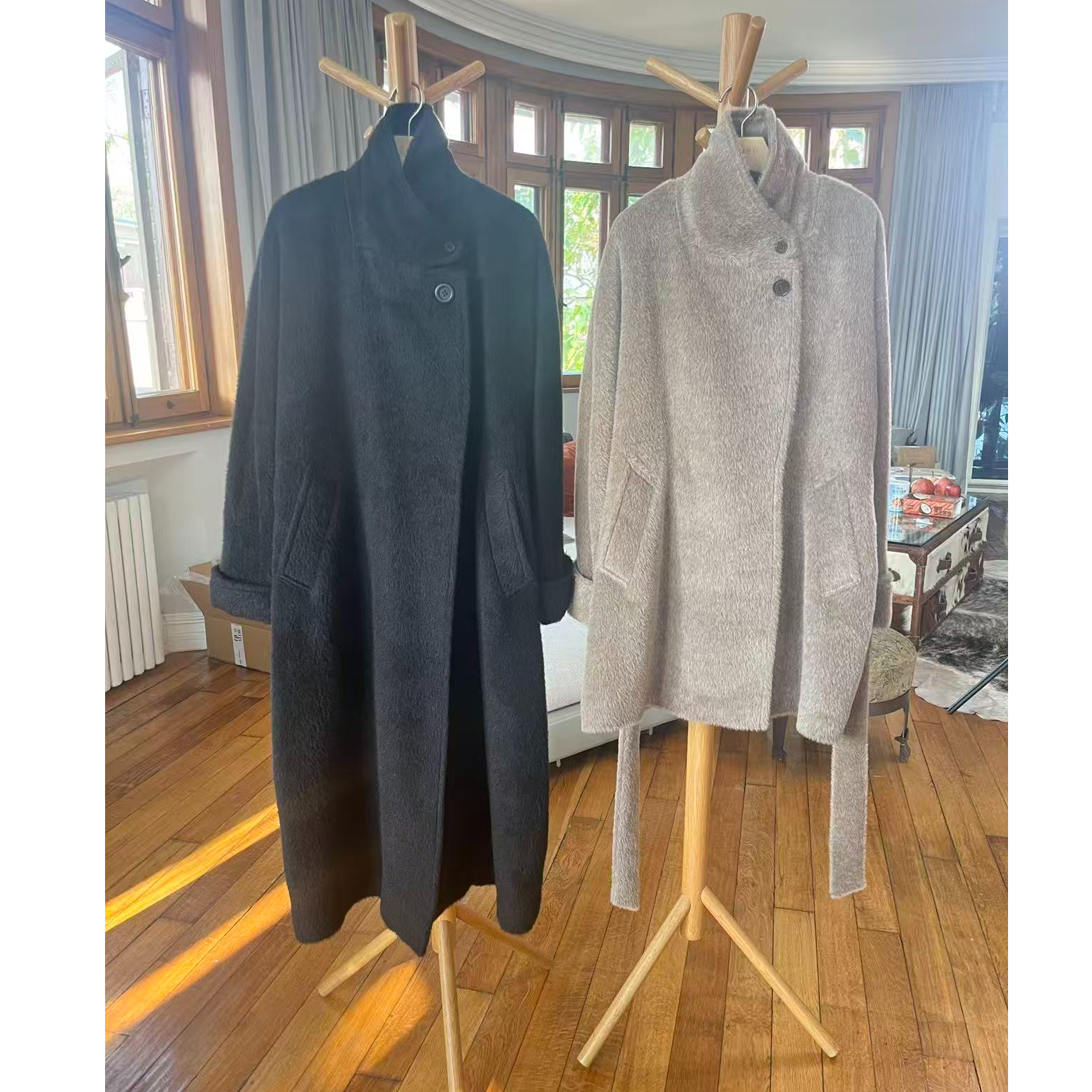 SENSE 25年  100黑色苏力可立领长款大衣外套