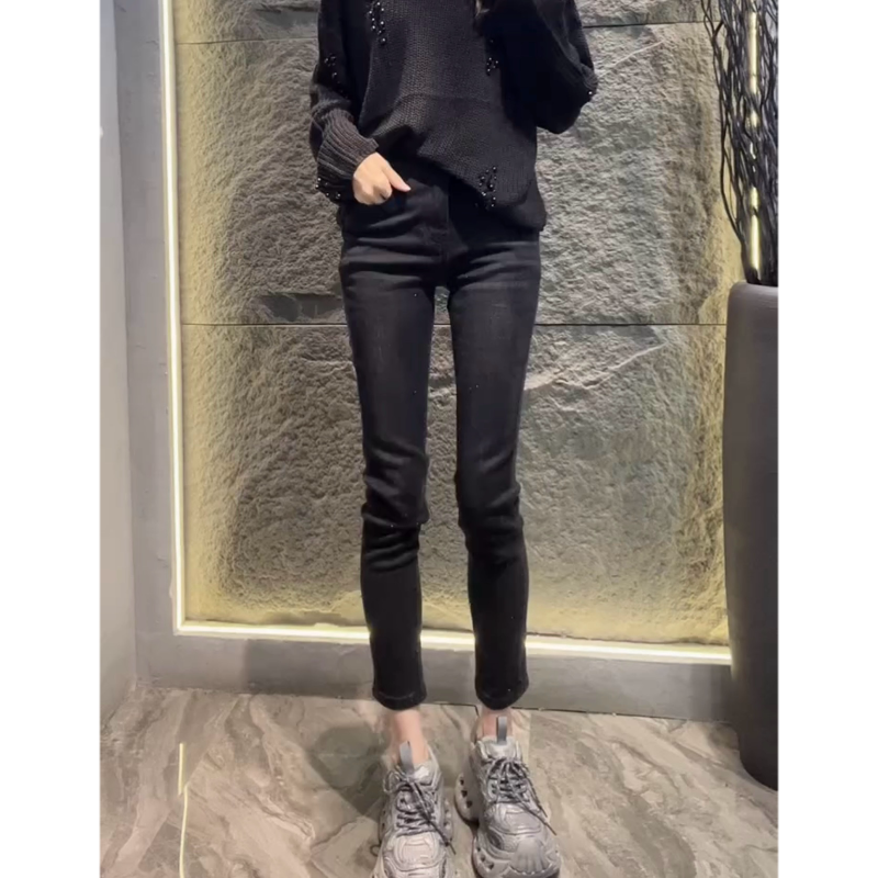 唐芯媛秋季新款高腰直筒牛仔裤子女小个子洋气百搭显瘦九分铅笔裤