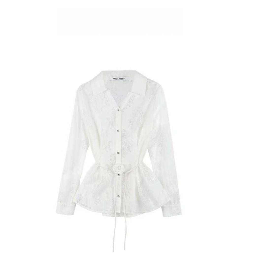 【纪朵研】8008#高级时尚镂空长袖衬衫+小吊带秋季收腰显瘦两件套