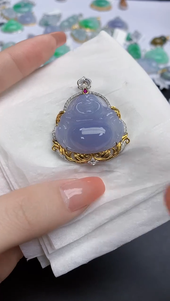 【闪购商品】翡翠颈饰18K金镶嵌天然缅甸翡翠A货