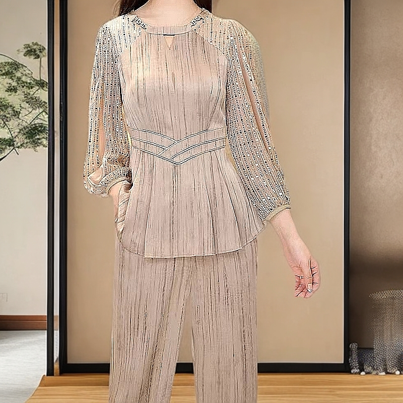 阔腿轻职风长裤显瘦极简风时尚套装千金风长袖春秋时尚女装