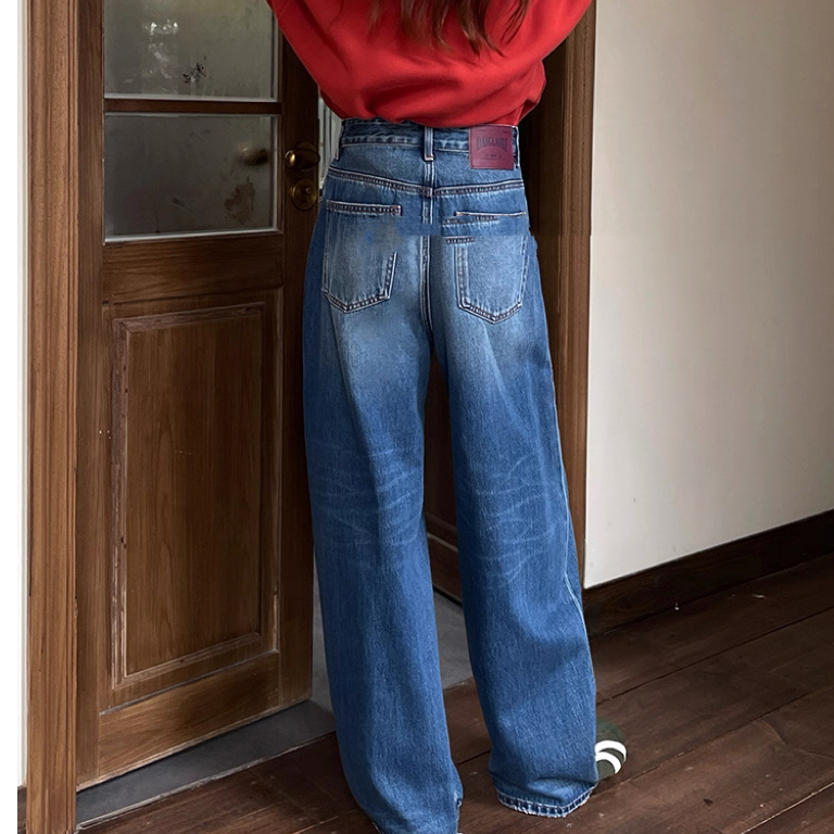 SU【610-1】代A9 愫林 冬款阔腿裤蓝色高腰磨毛无弹拖地弯刀裤牛仔