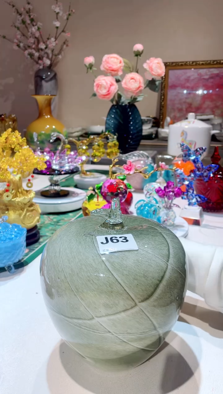 【闪购商品】琉璃手工艺品青色大苹果  微瑕