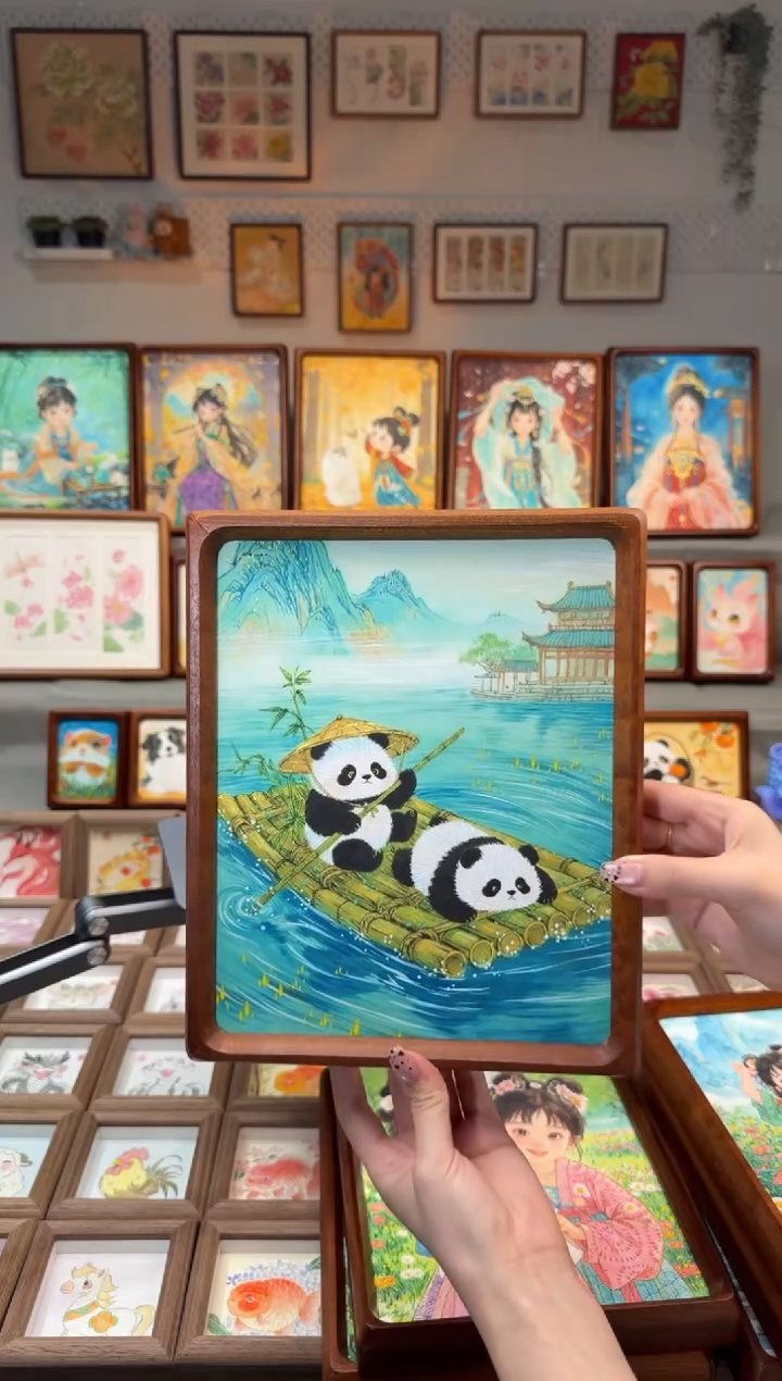 国画竹排熊猫 手绘国画10