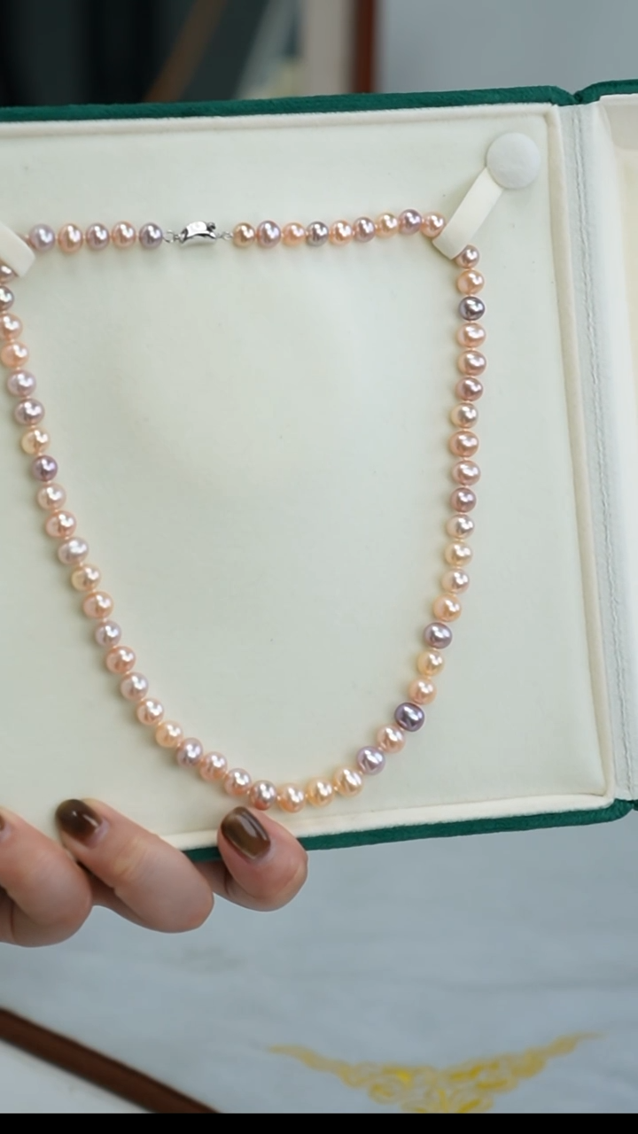 【闪购商品】淡水珍珠项链银S925镶嵌糖果色项链 6-7mm