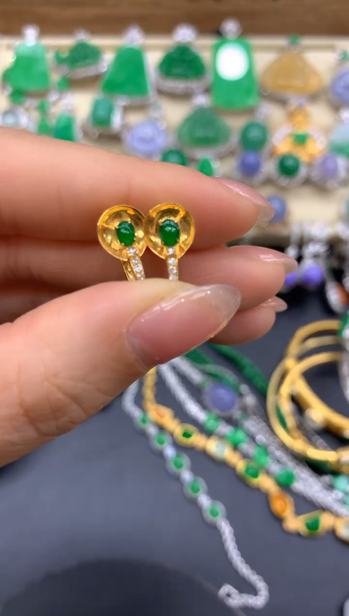 【闪购商品】翡翠耳饰18K金镶嵌339-中国好珍宝