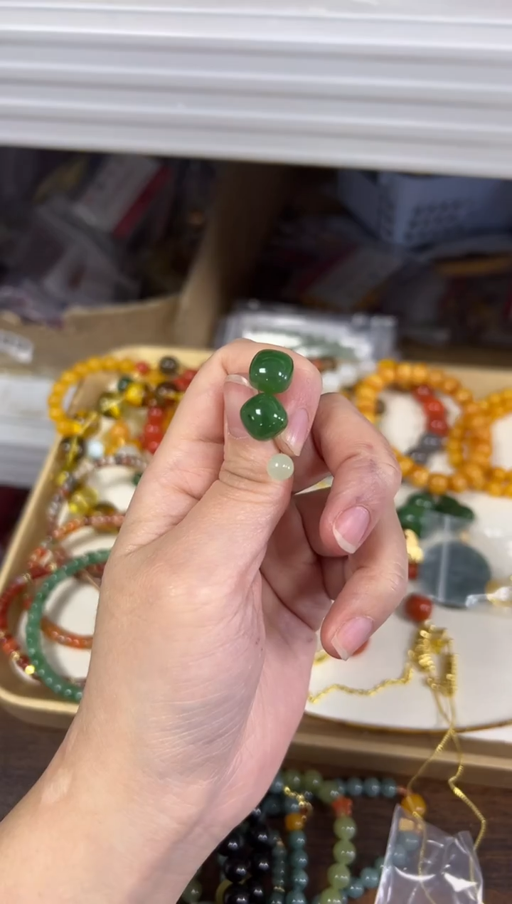 银S925镶嵌和田玉耳饰和田玉碧玉小方块银镶嵌耳钉[49]