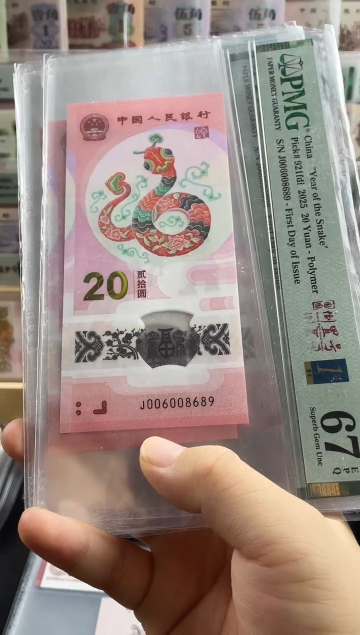 塑料蛇钞首日标67分圆圆倒置号