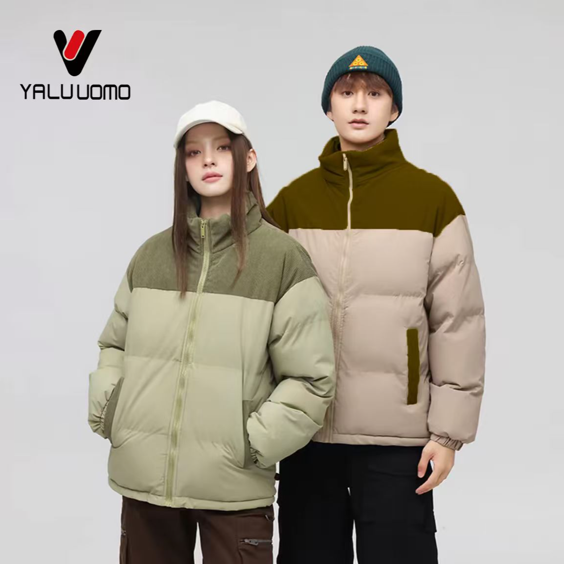 雅鹿男装女装立领保暖情侣棉衣摇粒绒拼接冬季棉服运动宽松加厚