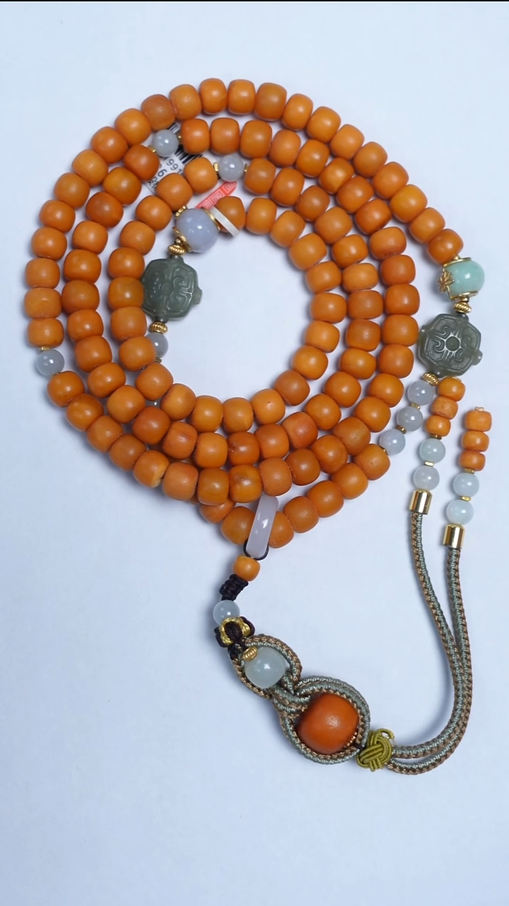 蜜蜡颈饰未镶嵌橘皮老蜡老型108项链7-8mm