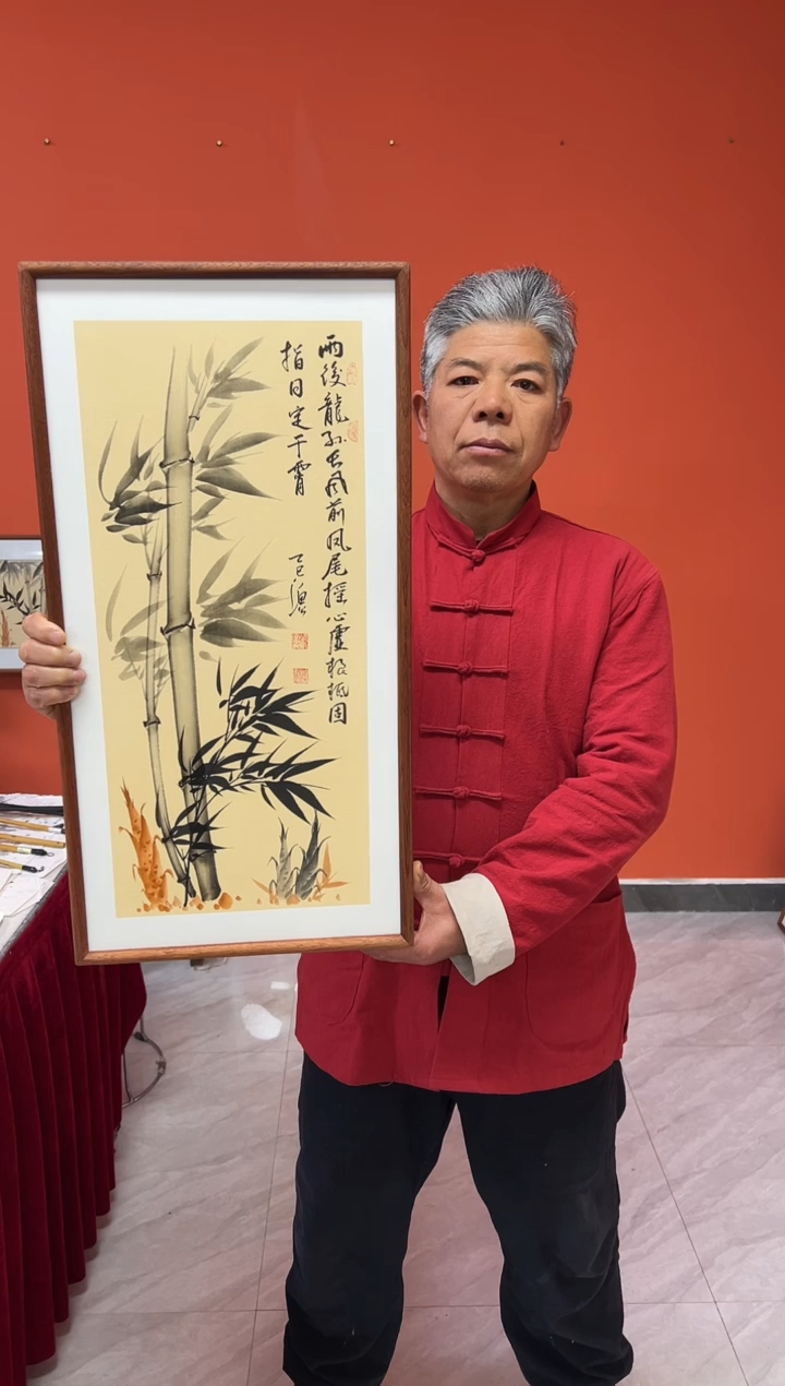 书法张富民手绘作品/指日定干宵//古宣（乌檀木外框）35*70cm左右