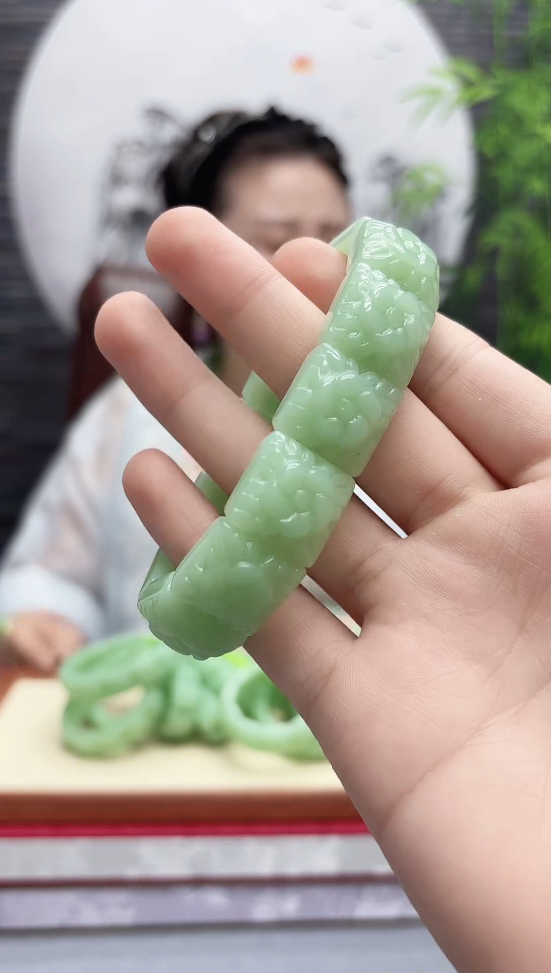 手链未镶嵌和田玉（青白玉）花开富贵手牌