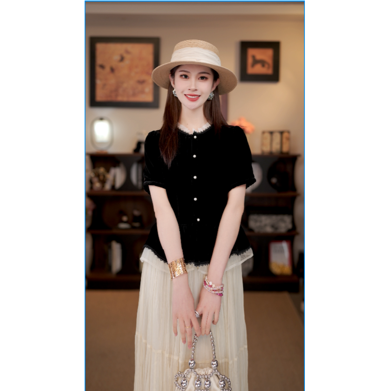 【如梦】满分桑蚕丝2025夏季真丝绒显瘦气质减龄上衣MCFSY1019-2