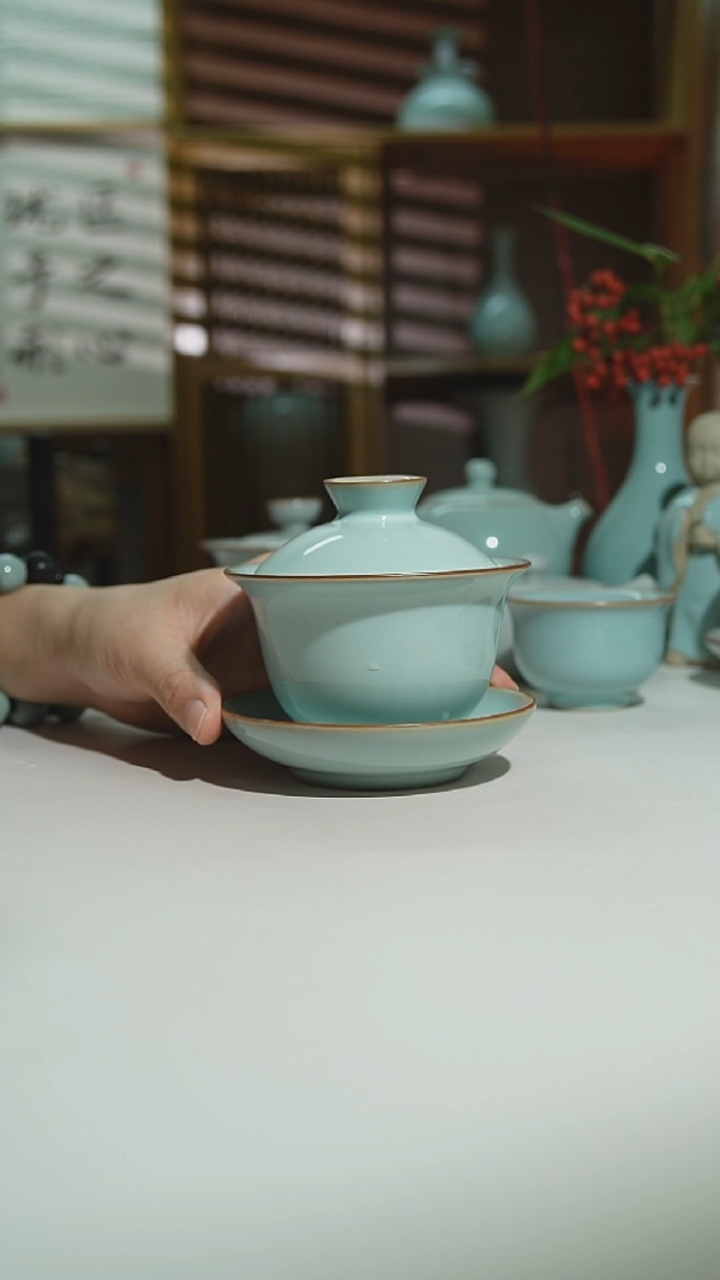 天青珑匠玉兰盖碗二级