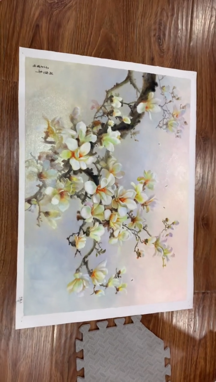 油画玉兰花 纯手绘油画  画芯 75*54