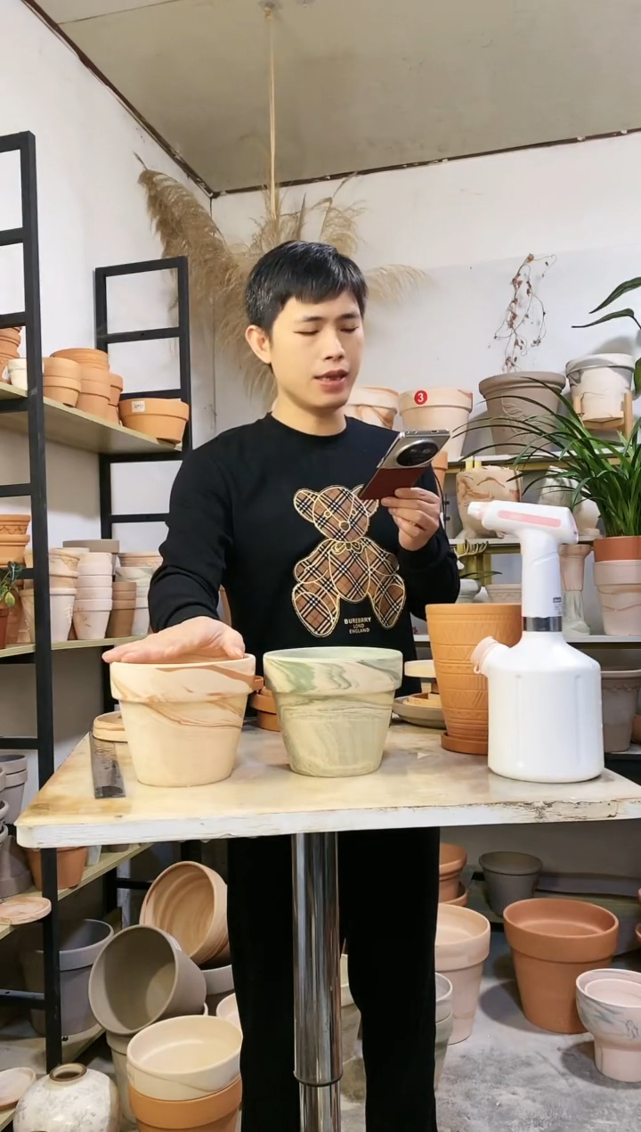 【闪购商品】陶16*13玛奇朵+绿白组合 2盆无托