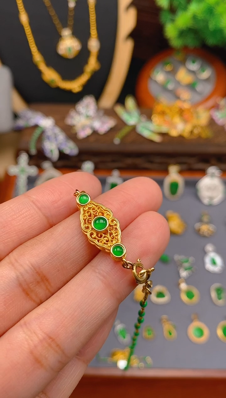 【闪购商品】翡翠吊坠(不含链)银S925镶嵌花丝延长链