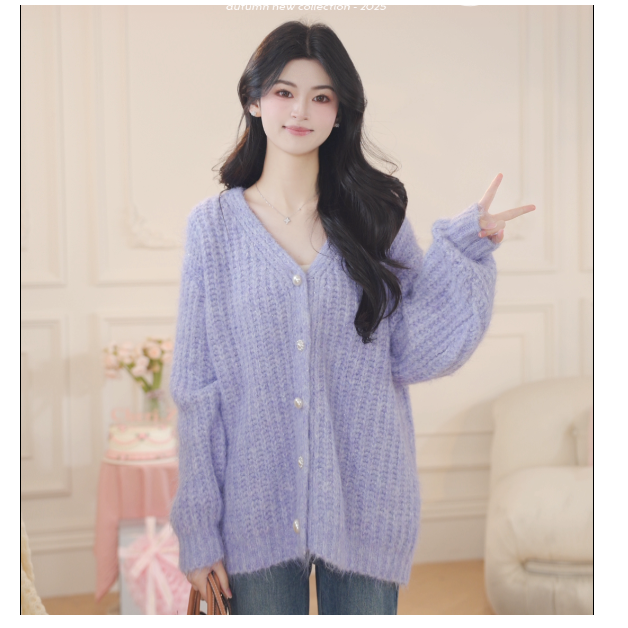 CHERI.Z软糯慵懒风毛衣外套女秋冬新款针织开衫D25C05155H